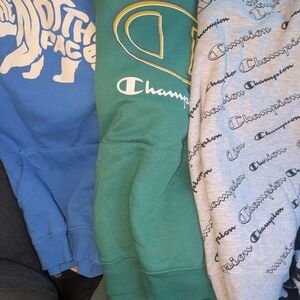 Champion Hoodies in Blue, Green, and Gray
